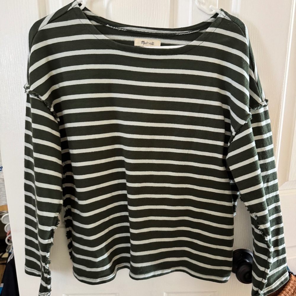 Madewell Green / Cream Stipe L/S Top Size Medium